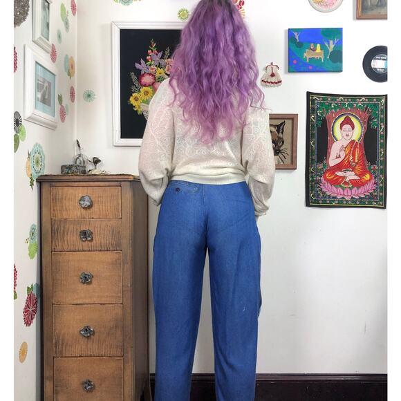 Vintage Pleated Baggy Jeans, High Waisted Tapered Leg Denim Trousers Sz S - Picture 4 of 10